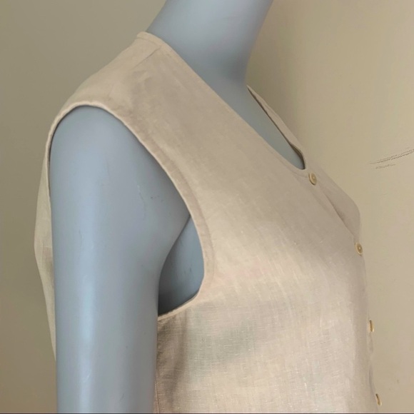 EILEEN FISHER 100% Linen Button Up Sleeveless Top Tunic Beige Sand Summer Size S - Picture 11 of 16